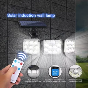 Outdoor solar light, 3 heads, motion sensor, 270° wide-angle lighting, waterproof wall light for garden, garage, streetlights