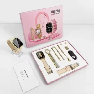 A58 Plus Couple Watch Sets Pair Men Smartwatch Luxury Women Diamond Watch Bracelet Ring Earrings Necklace Gift Pack A58
